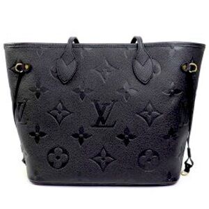 LOUIS VUITTON Neverfull MM Black Leather Tote with Pouch